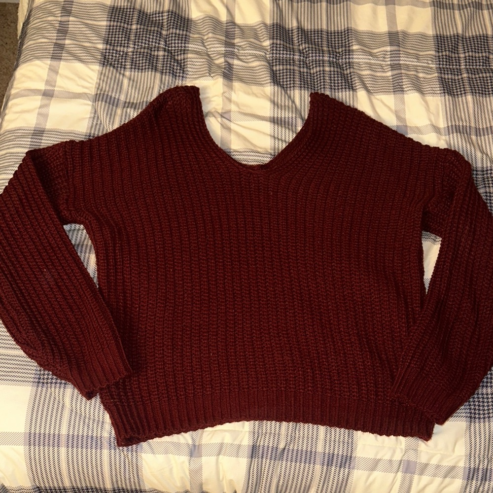 SHEIN Deep Red V-Neck Sweater